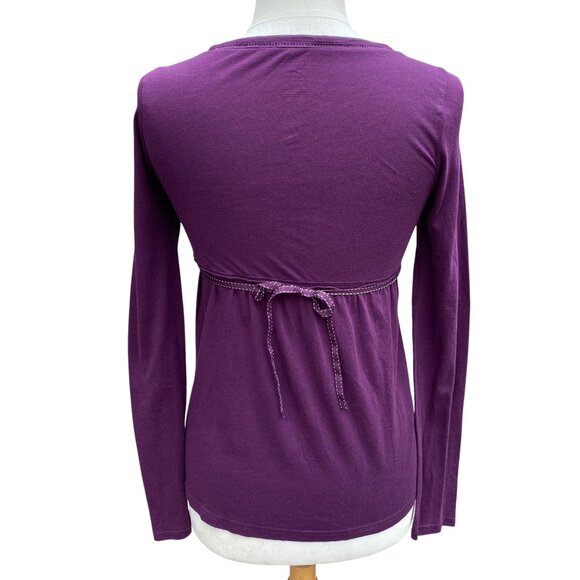 Y2K American Eagle Outfitters Henley Babydoll Shirt Purple Tie Back 00s Boho-M - Picture 6 of 9